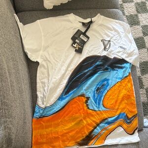 Guinness White Shirt with Blue and Orange Design
